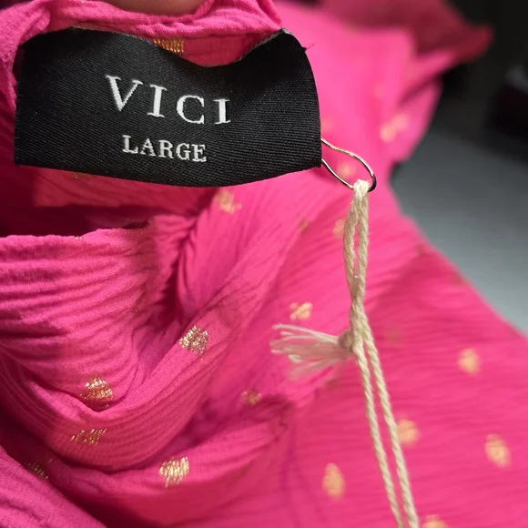 Vici NWT Hot Pink Maxi Dress with Gold Dot Detail Large PTP 22 - Picture 8 of 8